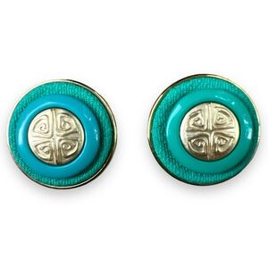 Vintage Turquoise Green Gold Clip On Earrings